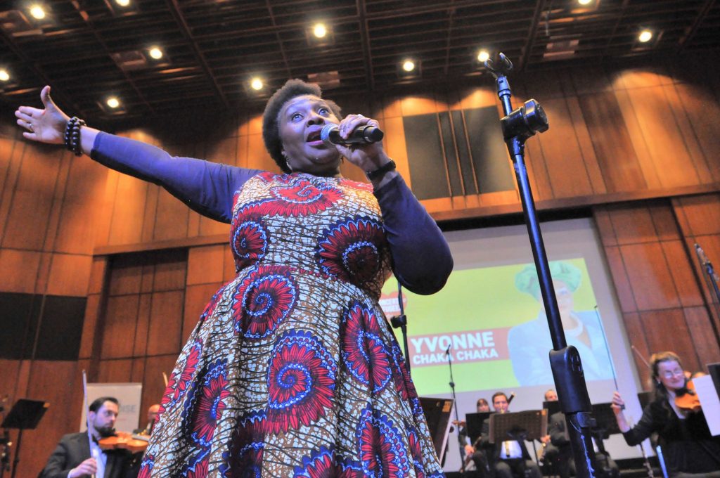 JOHANNESBURG, SOUTH AFRICA - JUNE 21:Yvonne Chaka Chaka during the World Refugee Day commemoration concert held at Linder Auditorium on June 21, 2019 in Johannesburg, South Africa. The event, which is South Africa?s first concert for refugees, being held to mark the United Nations' World Refugee Day which was on June 20, also highlights the plight of refugees in the country. (Photo by Gallo Images/Laird Forbes)